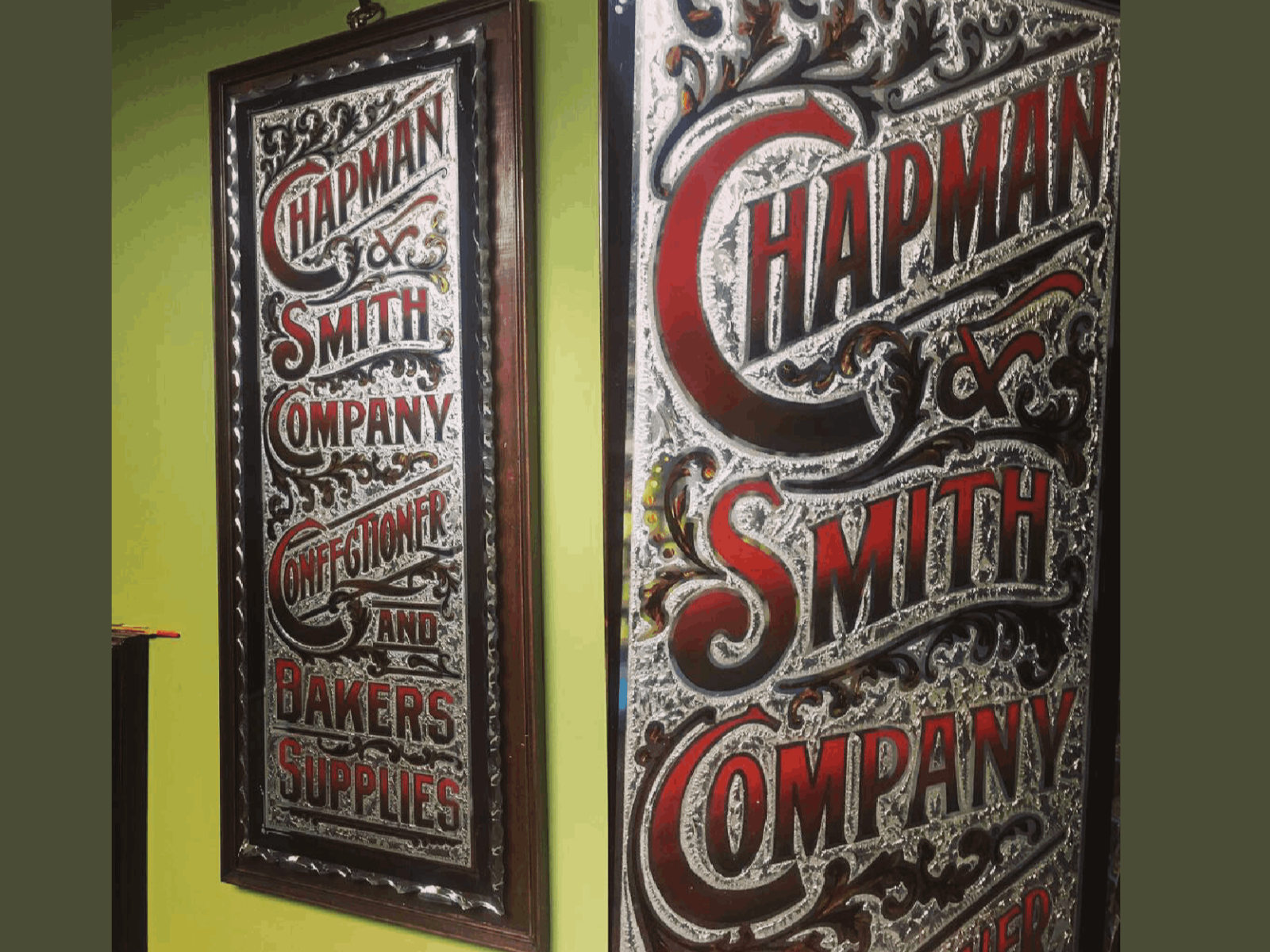 vintage sign with glue chipped glass